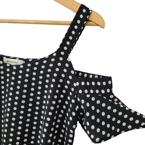 Black Peekaboo Cold Shoulder Blouse Top Polka-dot Tank Top Size MED - Picture 2 of 8